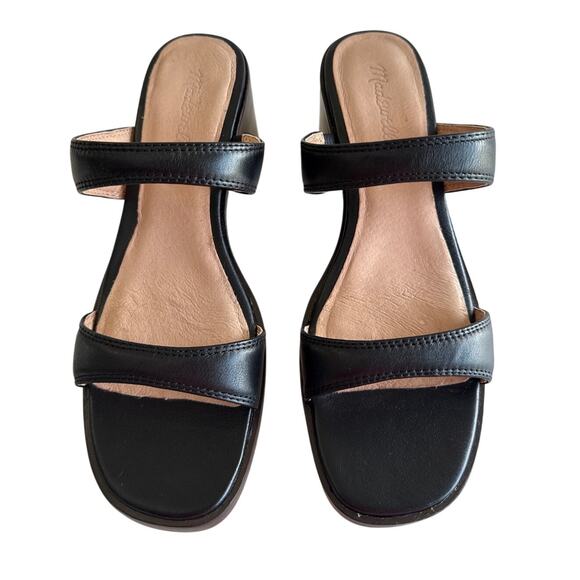 Madewell Saige Heeled Mules Slip On Size 9.5 Double Strap Black Leather NK041 - Picture 5 of 11